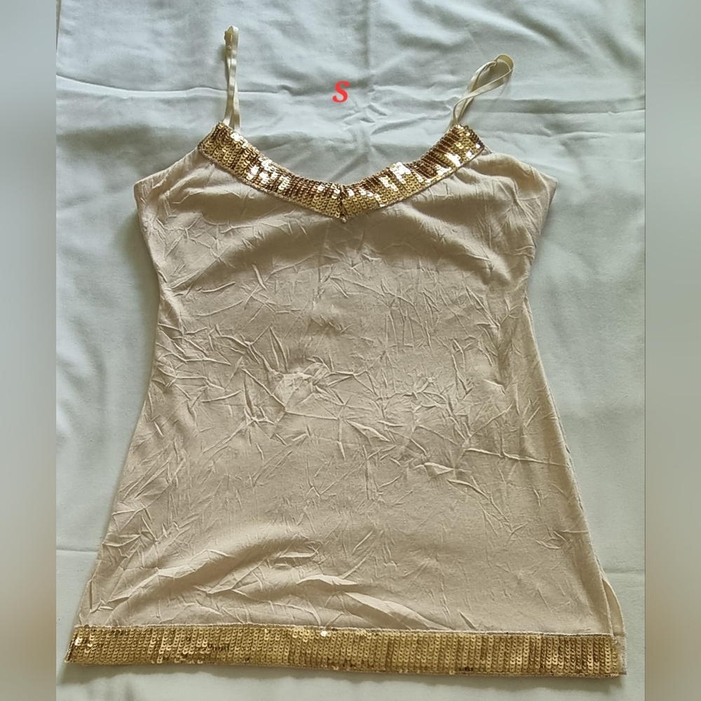 Sleeveless Cream Sequin-Trim Cami Top